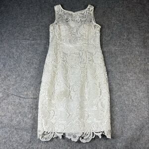Adrianna Papell Sheath Dress Womens 2 White Lace Sleeveless Wedding Event